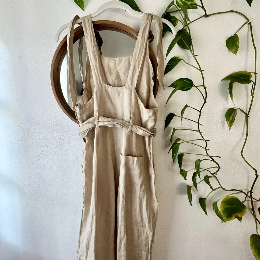 Free People Beige Linen Tie-Back Jumpsuit - Picture 5 of 6